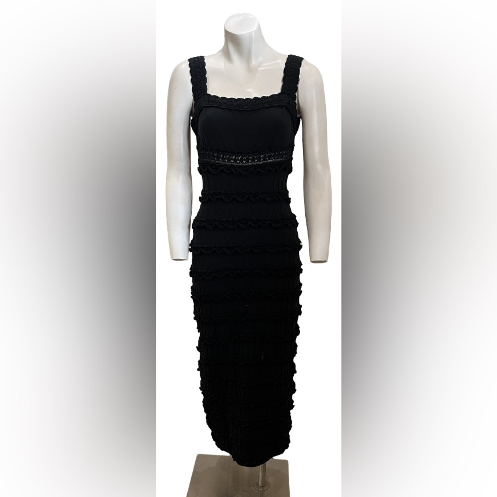 ALAIA - ruffled bodycon dress in black viscose size MEDIUM